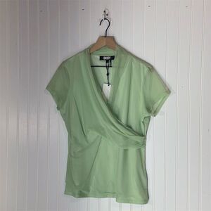 DKNY NWT Mint Green Mesh Wrap Top XL | Y2K Minimalist Layered V-Neck Blouse